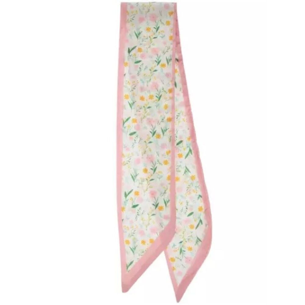 New 37” Floral Pink Border Skinny Scarf
